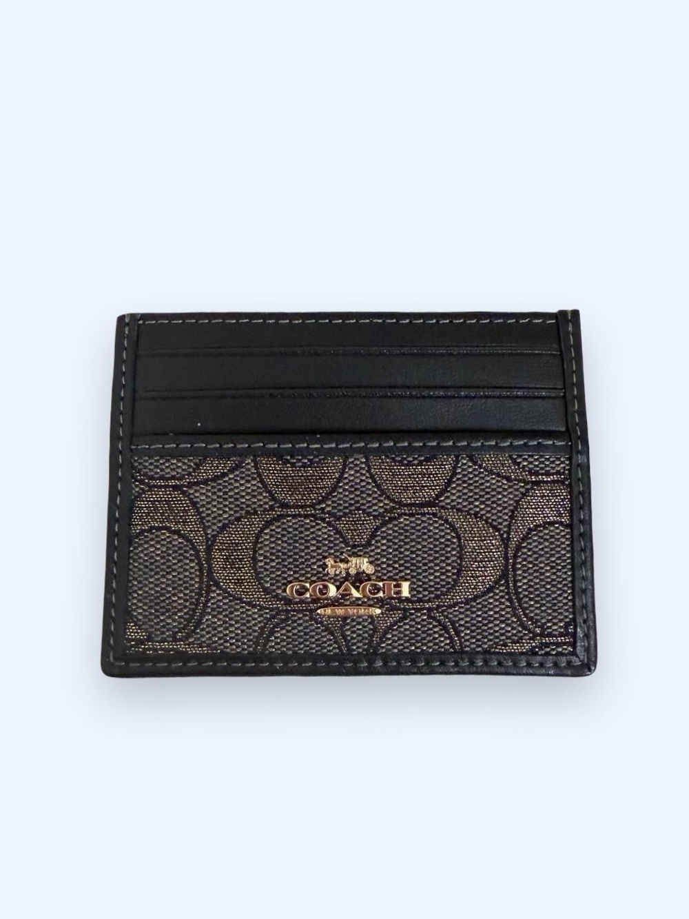 Coach Slim ID card holder in charcoal/gold metallic signature jacquard